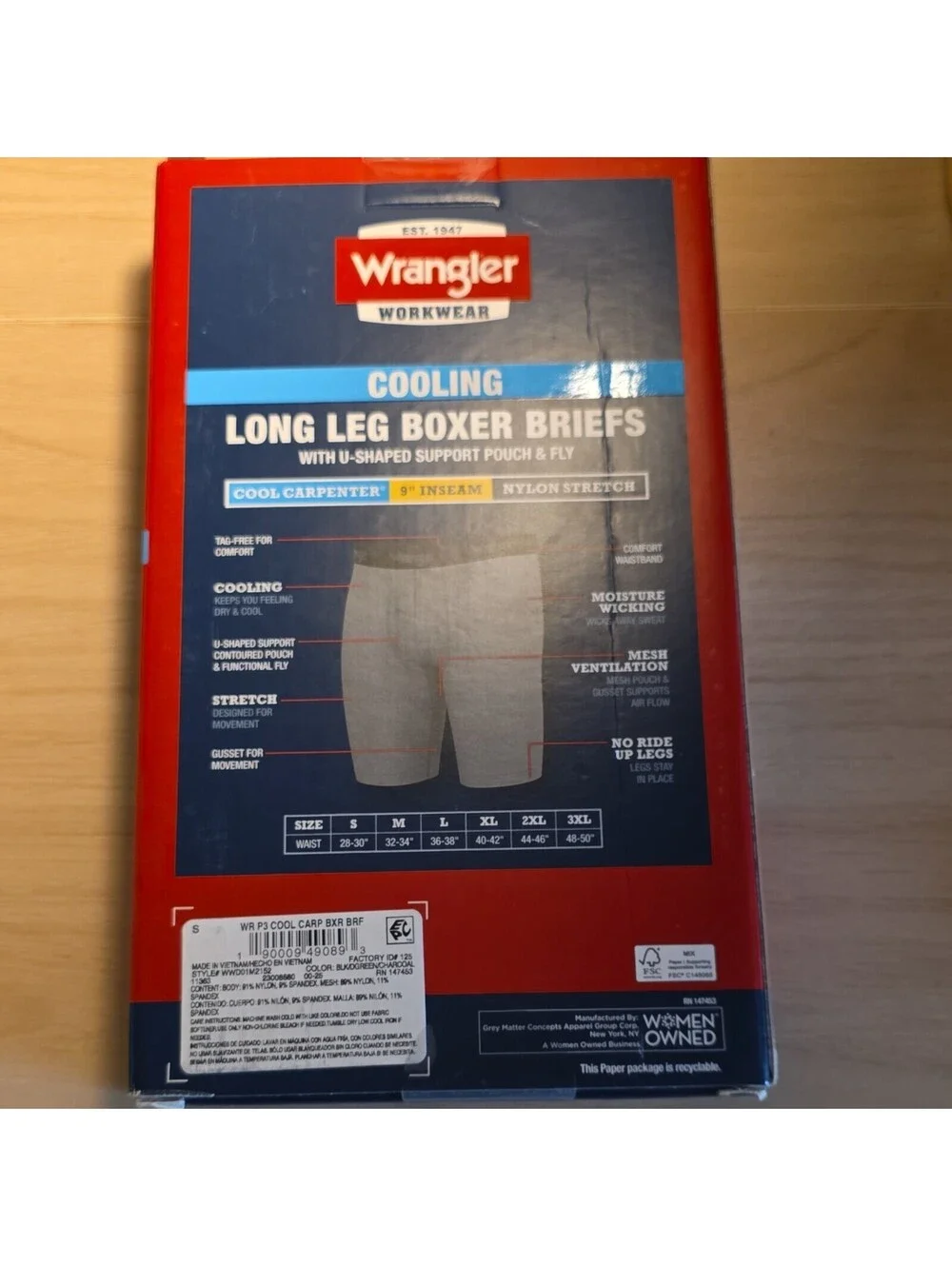 Wrangler Cool Carpenter Cooling Boxer Briefs Moisture Wicking Mesh Vent 3pk S